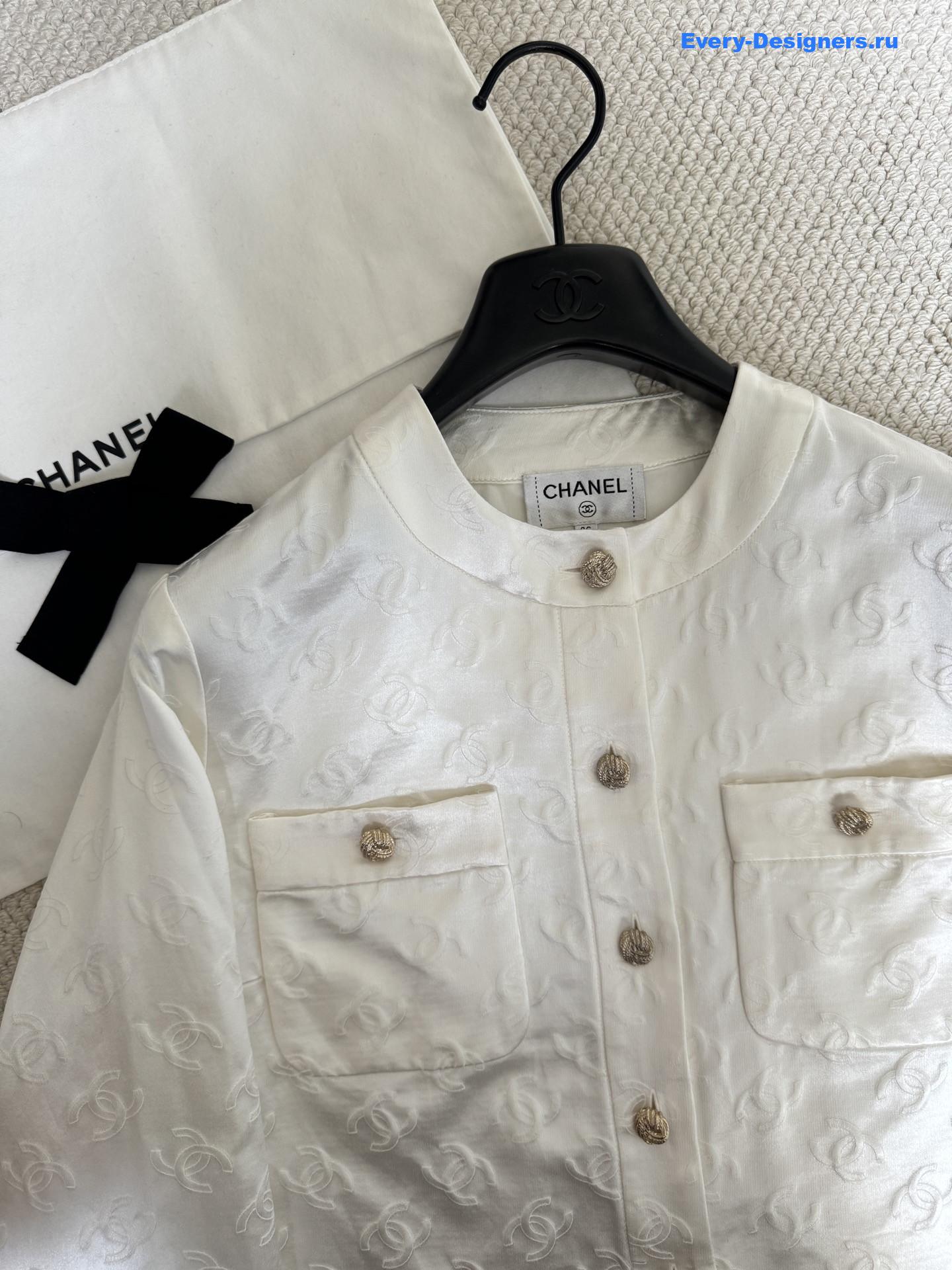 Ch**el white silk jacquard shirt