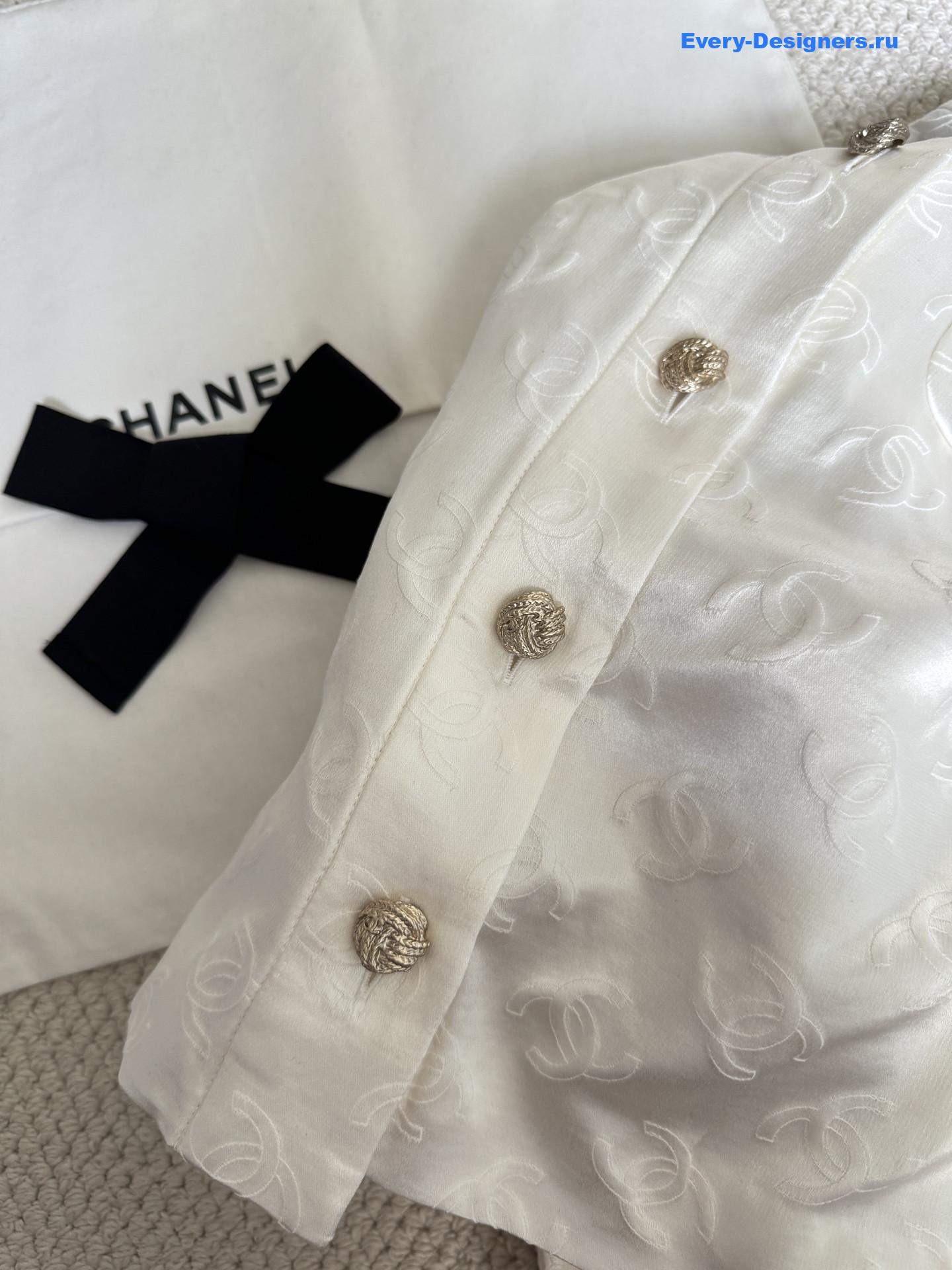 Ch**el white silk jacquard shirt