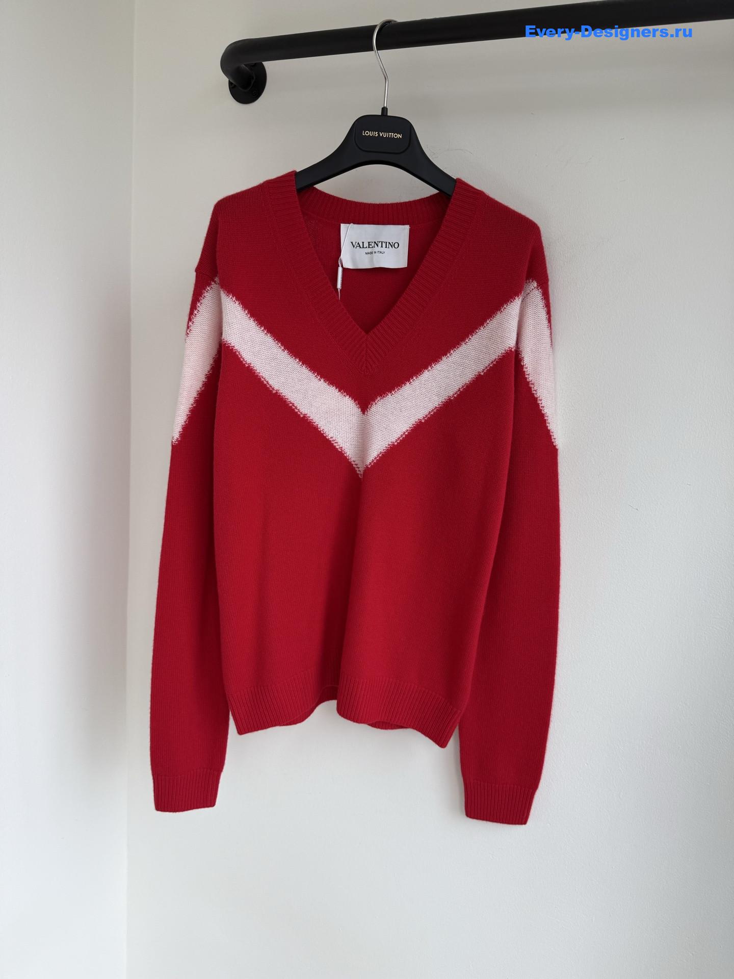 Va1e*ntin0 garavani red v-neck wool sweater