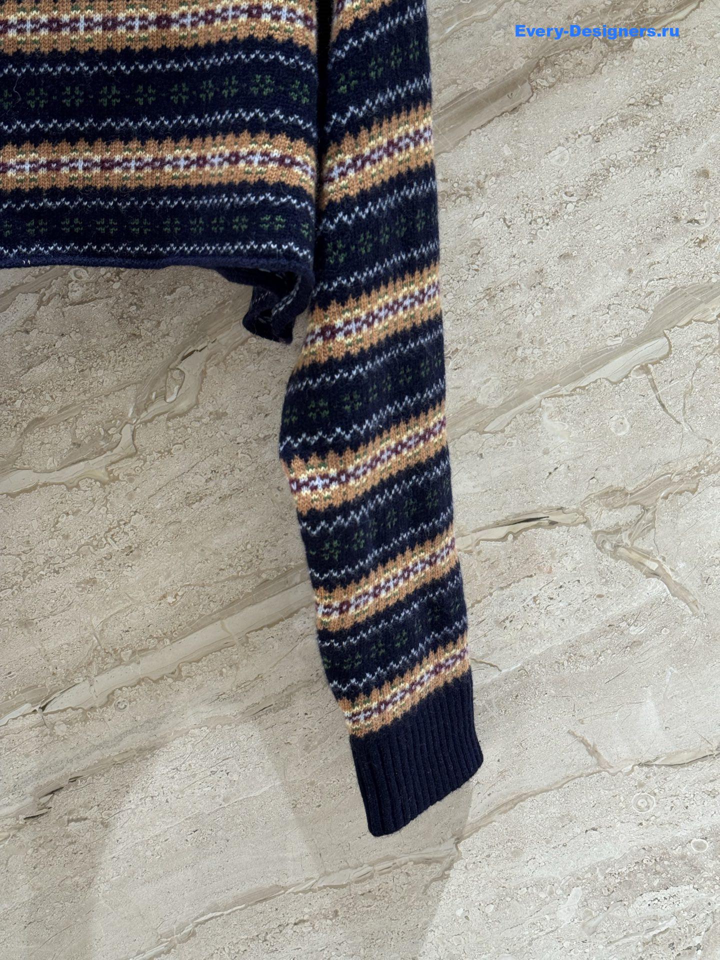 Miu Miu Short Striped V-Neck Knit Sweater