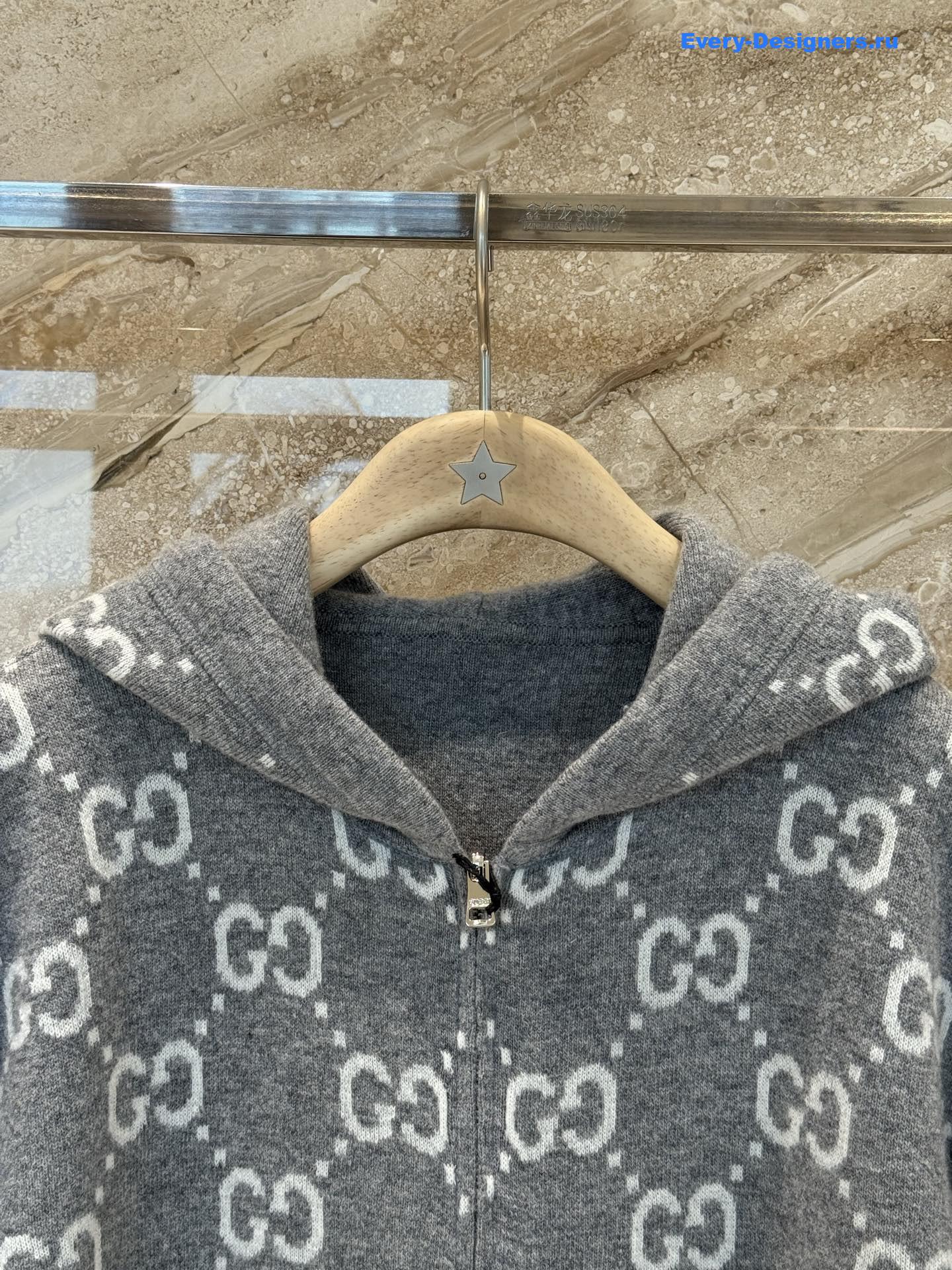 Gvc*1 gg grey wool hooded cardigan
