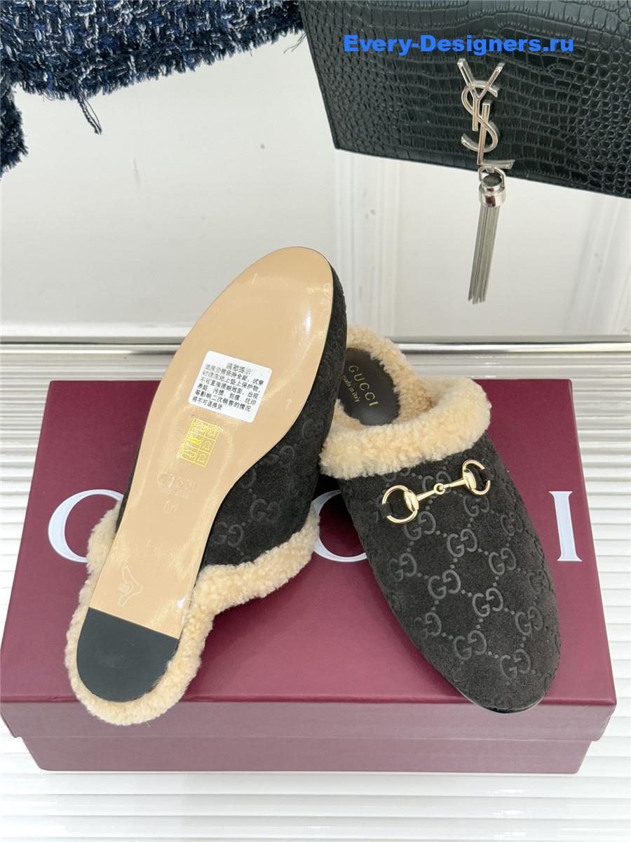 Gvc*1 horsebit gg suede shearling mules