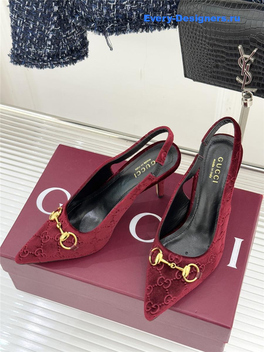 Gvc*1 red velvet horsebit slingback pump