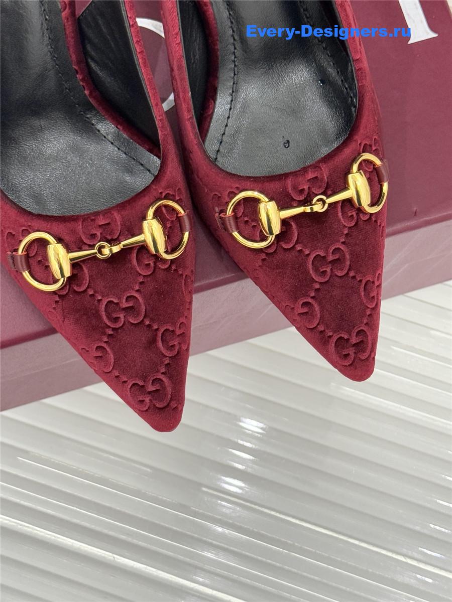 Gvc*1 red velvet horsebit slingback pump