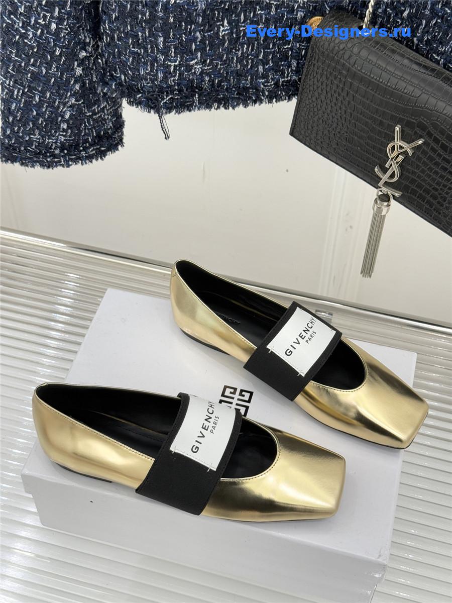 Givenchy Sliced Square Gold Leather Ballet Flats