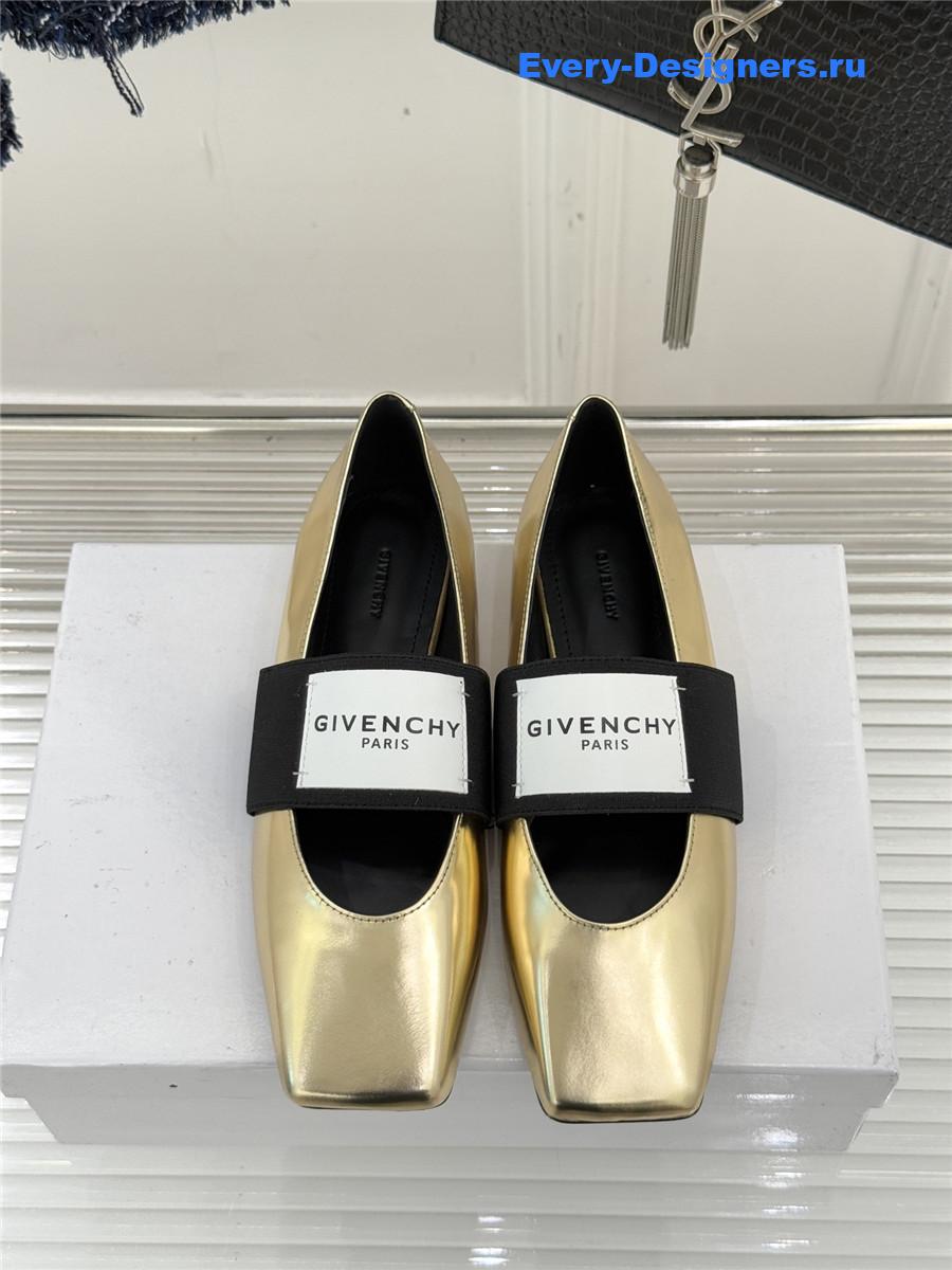 Givenchy Sliced Square Gold Leather Ballet Flats