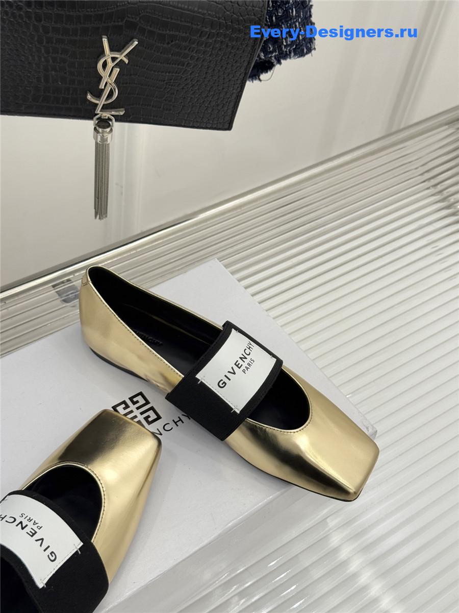 Givenchy Sliced Square Gold Leather Ballet Flats