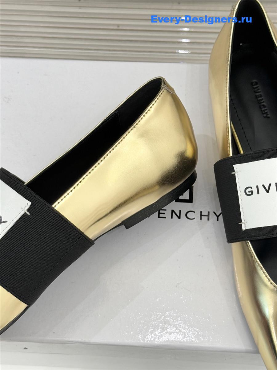 Givenchy Sliced Square Gold Leather Ballet Flats