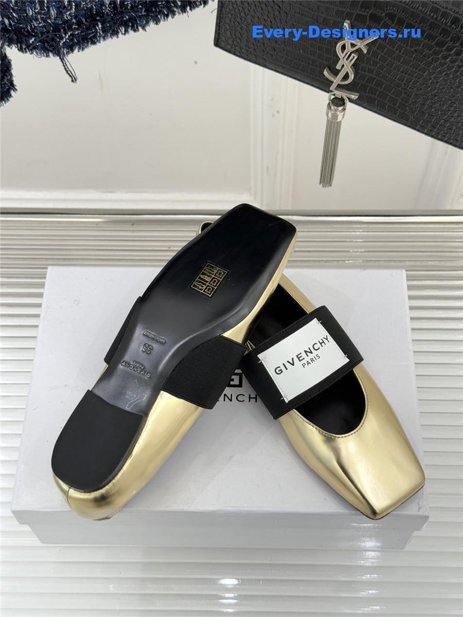 Givenchy Sliced Square Gold Leather Ballet Flats