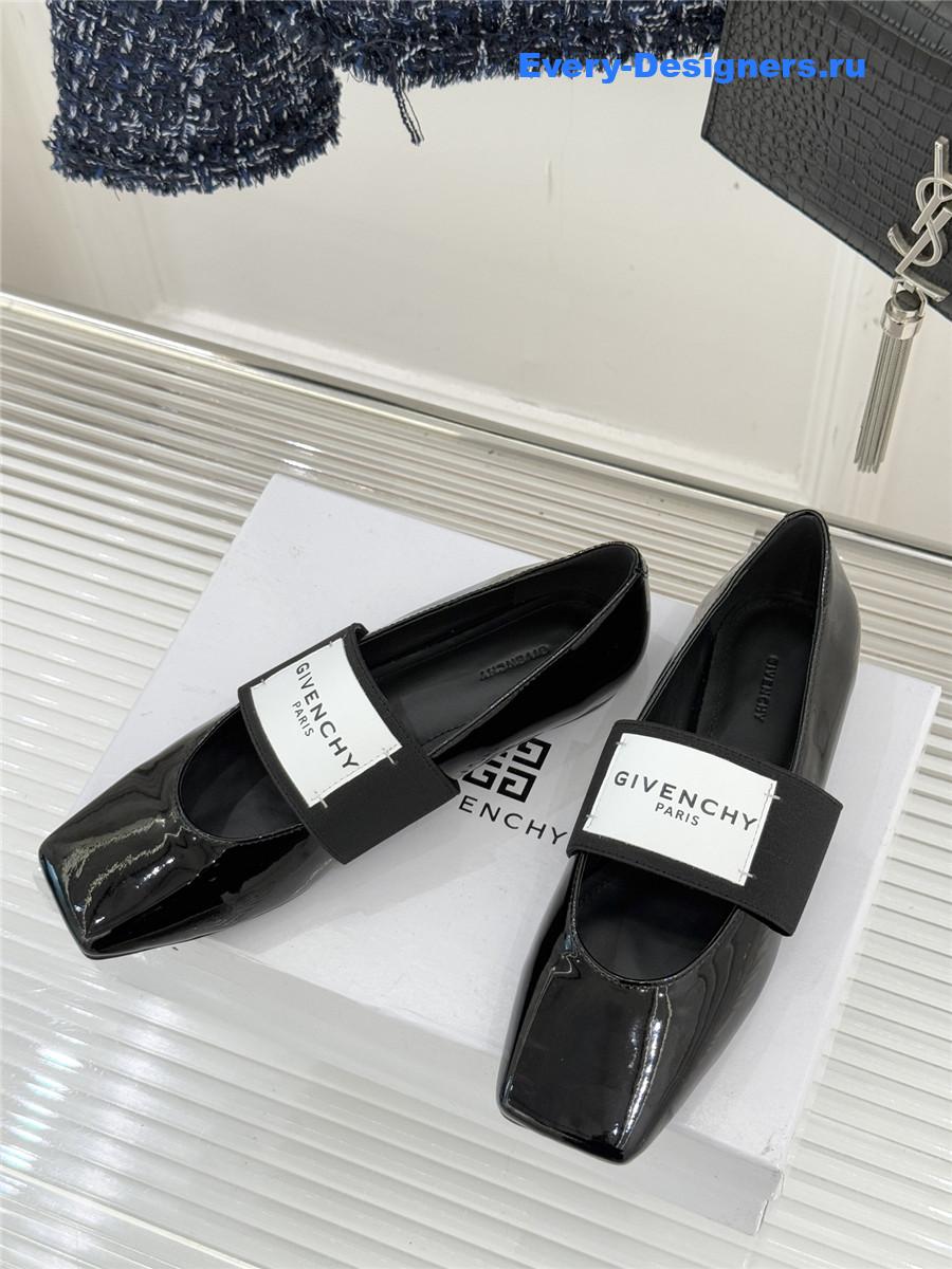 Givenchy Sliced Square Black Patent Leather Ballet Flats