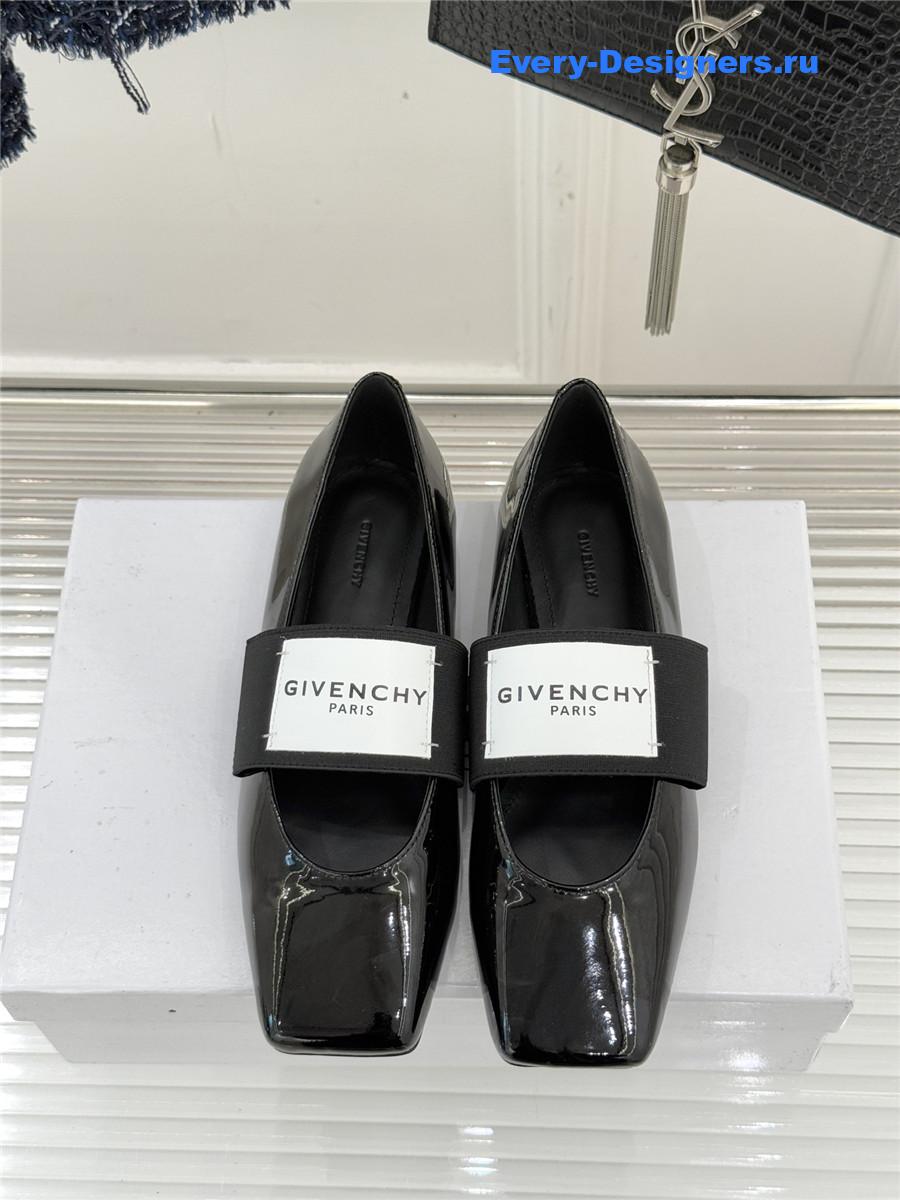 Givenchy Sliced Square Black Patent Leather Ballet Flats