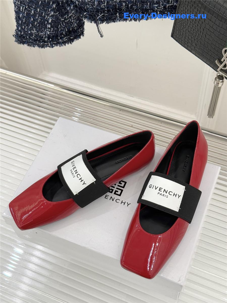 Givenchy Sliced Square Red Patent Leather Ballet Flats