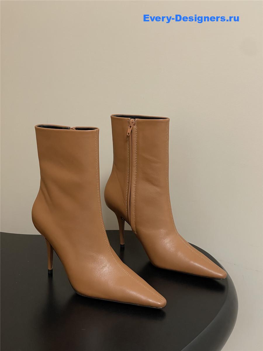 Sa1nt Lau*nt brown zipper pointed-toe ankle boots