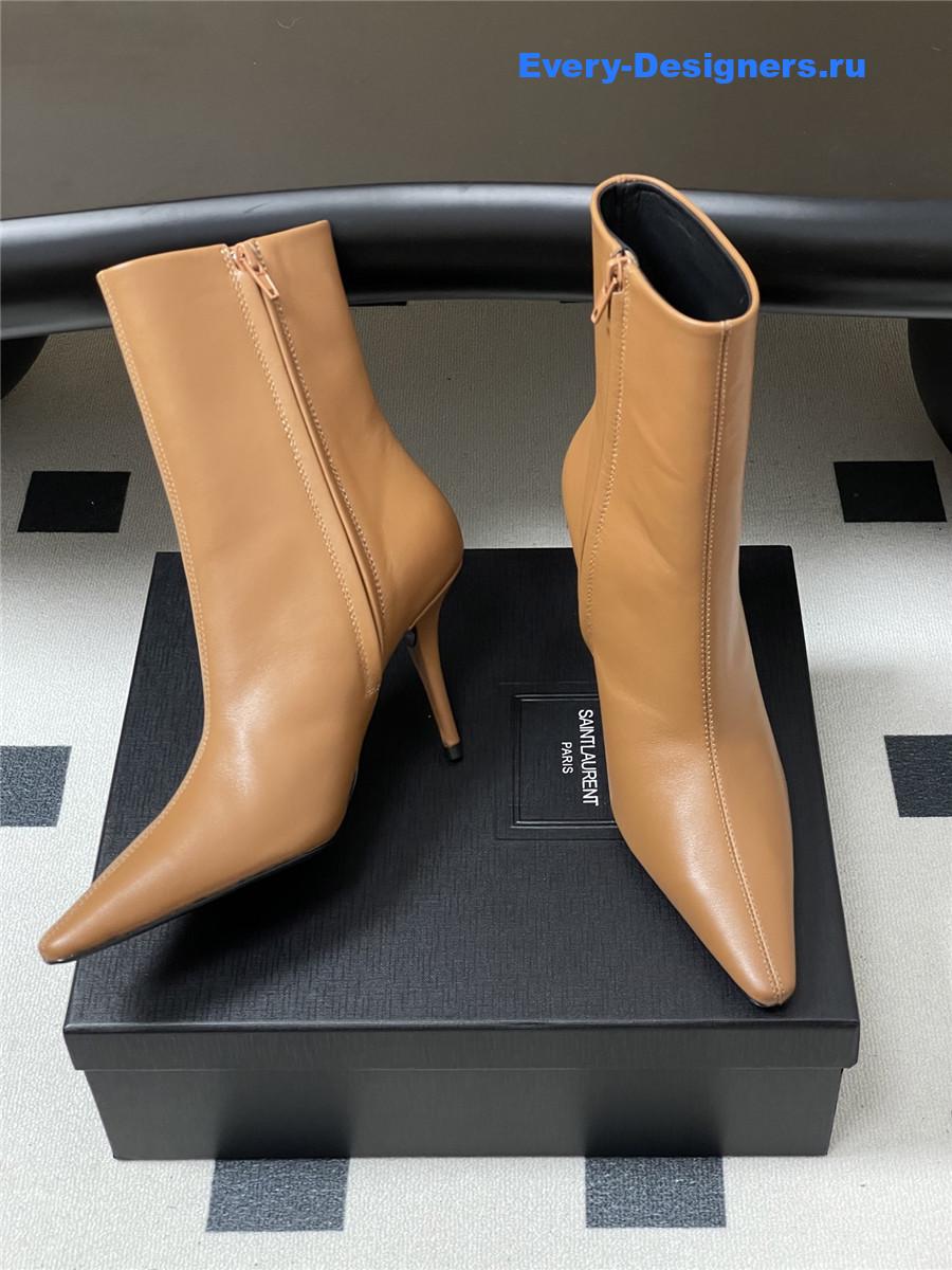 Sa1nt Lau*nt brown zipper pointed-toe ankle boots