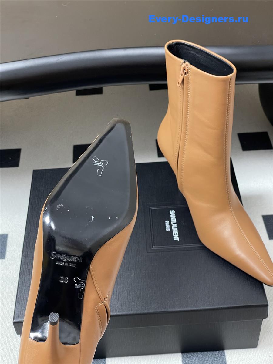 Sa1nt Lau*nt brown zipper pointed-toe ankle boots