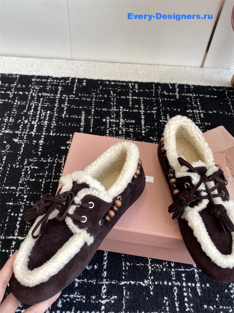 Miu Miu Suede Shearling Lace-up Moccasins