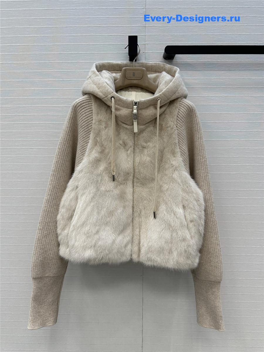 BC Beige Mink Fur Down Hooded Jacket