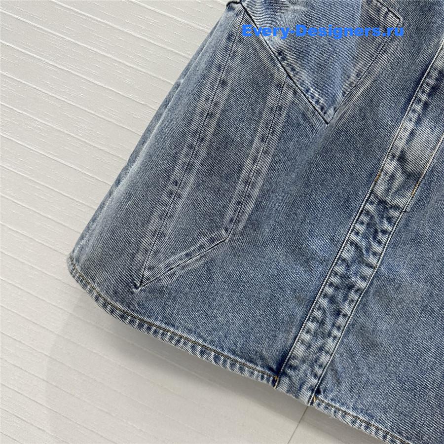 Ch**el coco bow blue denim skirt