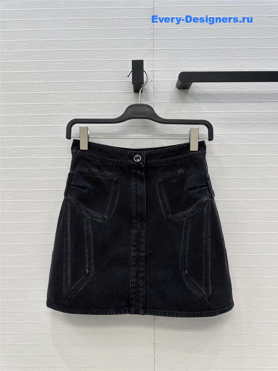 Ch**el coco bow dark gray denim skirt
