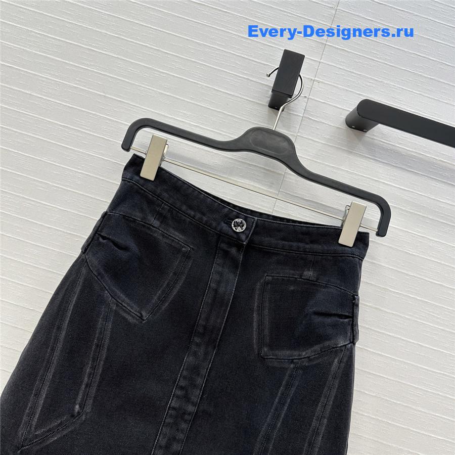 Ch**el coco bow dark gray denim skirt