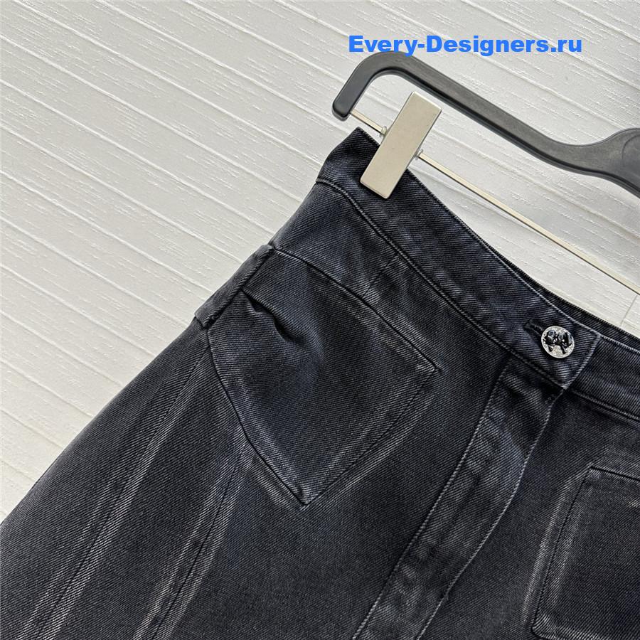 Ch**el coco bow dark gray denim skirt