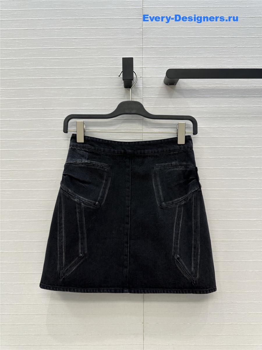 Ch**el coco bow dark gray denim skirt