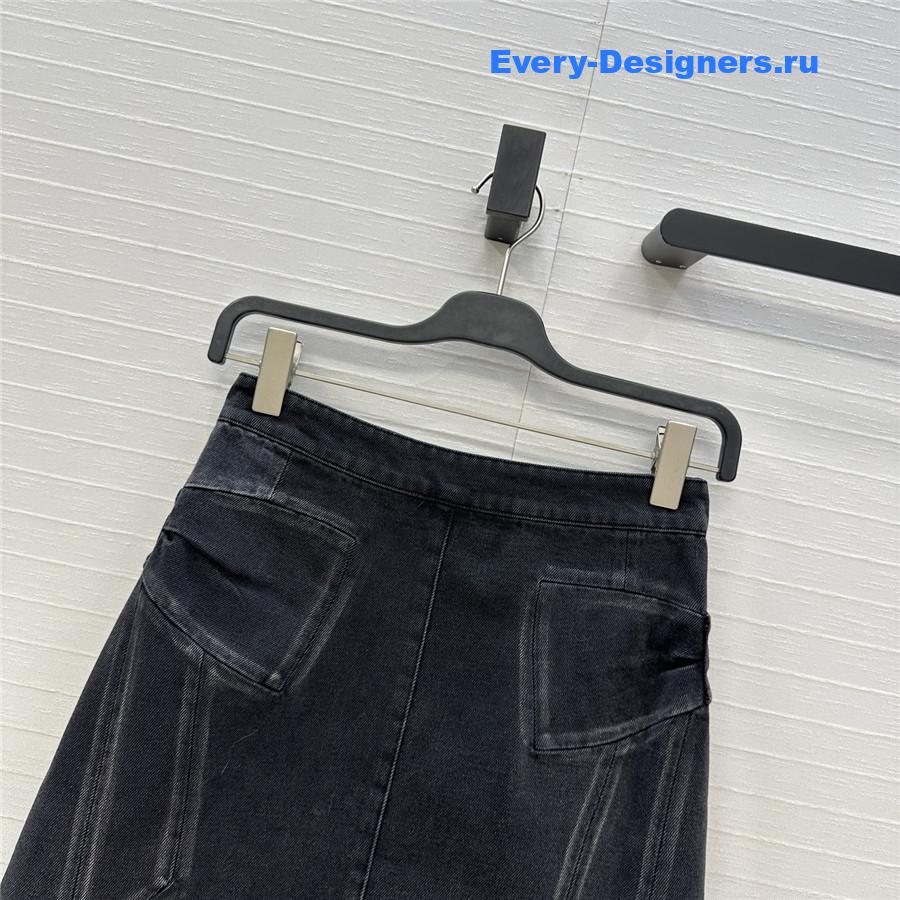 Ch**el coco bow dark gray denim skirt