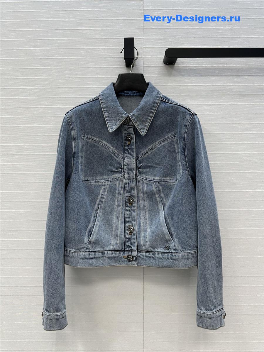 Ch**el coco bow blue denim jacket