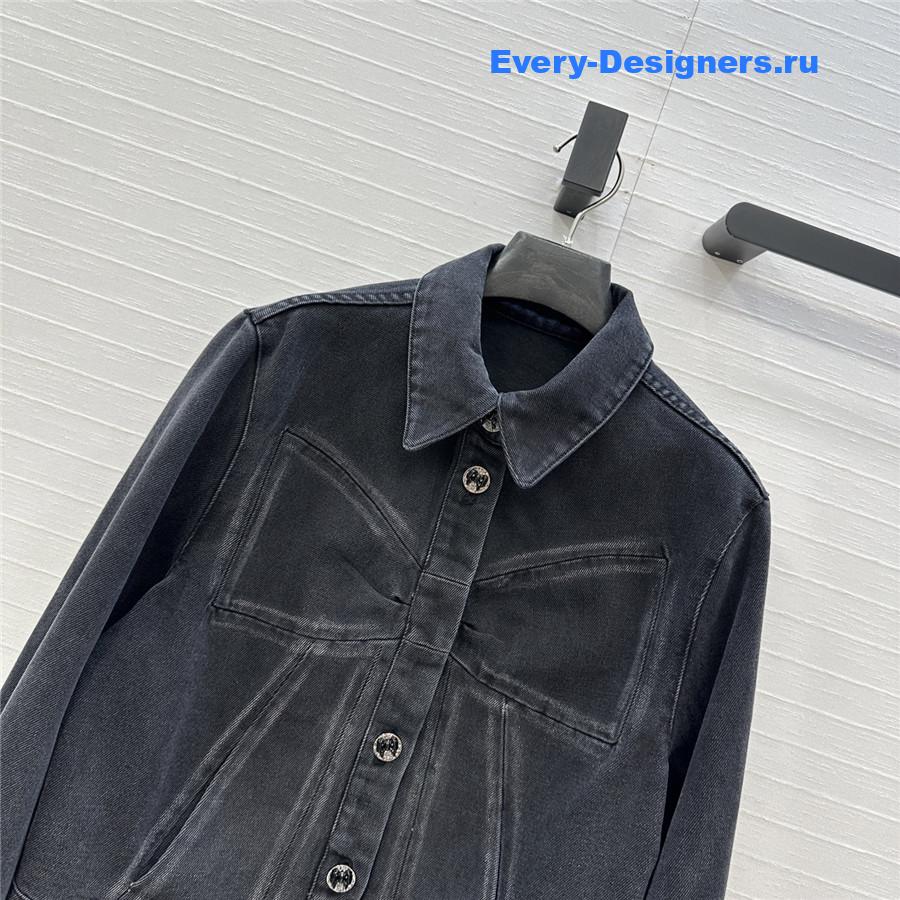 Ch**el coco bow dark gray denim jacket