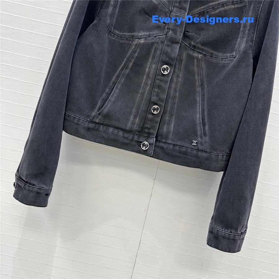 Ch**el coco bow dark gray denim jacket