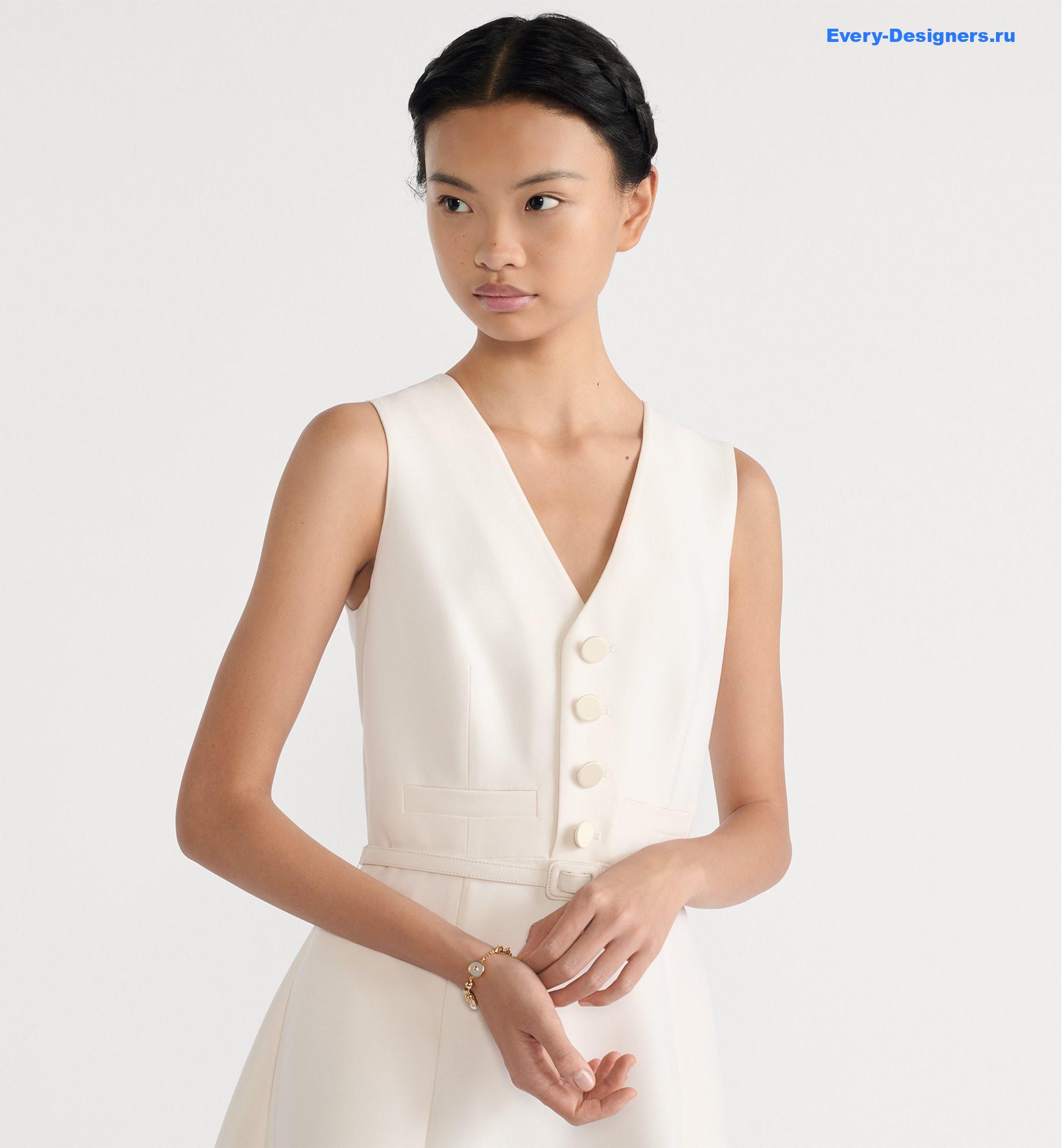 D10r belt white wool mid-length flared dress