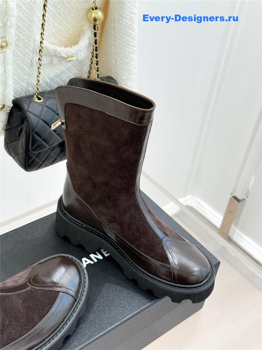 Ch**el brown calfskin suede mid boots