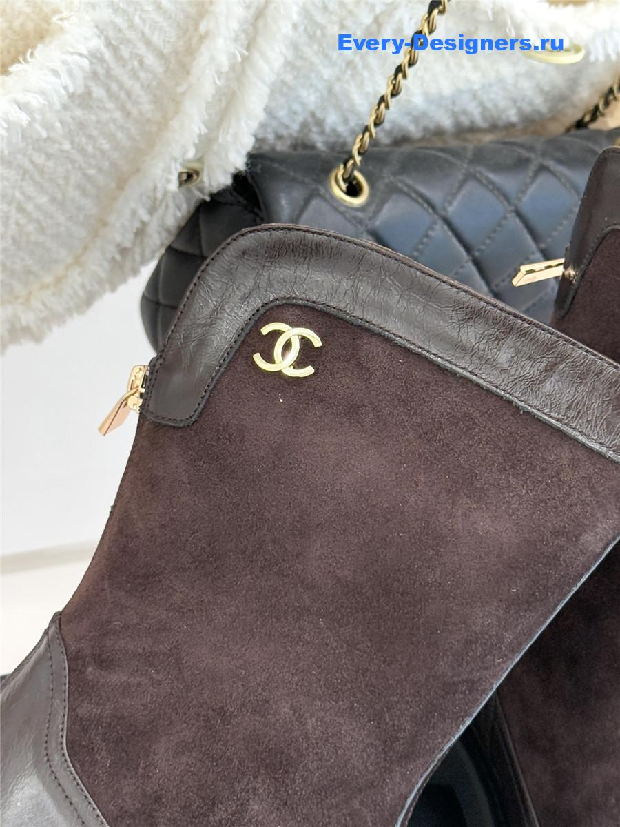 Ch**el brown calfskin suede mid boots