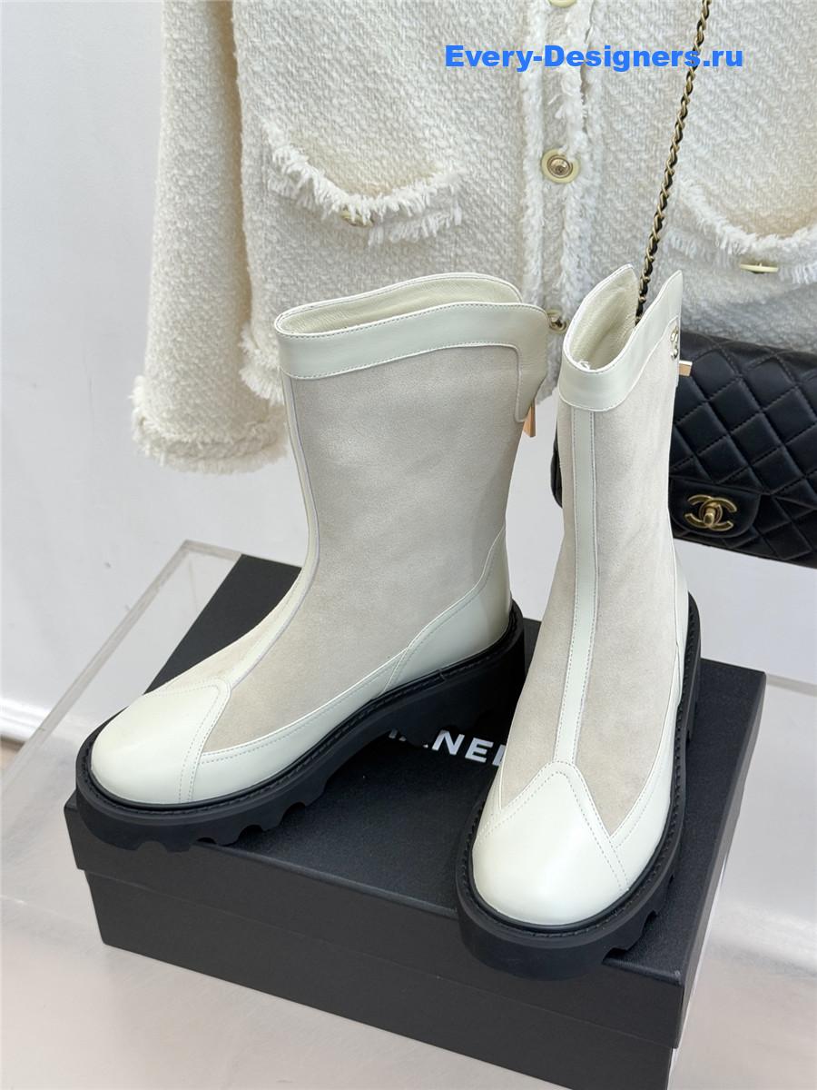 Ch**el white calfskin suede mid boots