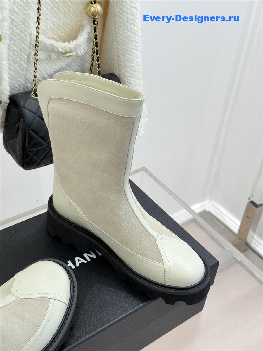 Ch**el white calfskin suede mid boots