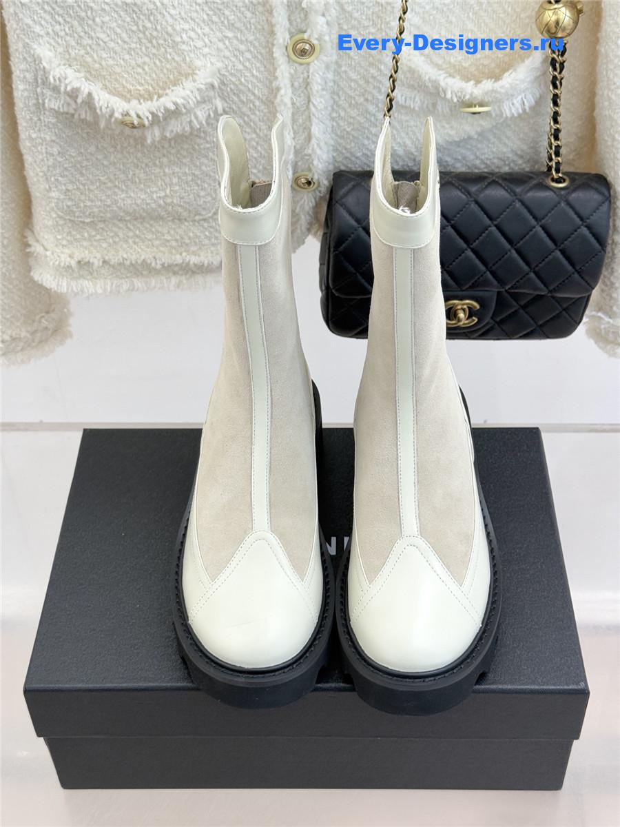 Ch**el white calfskin suede mid boots
