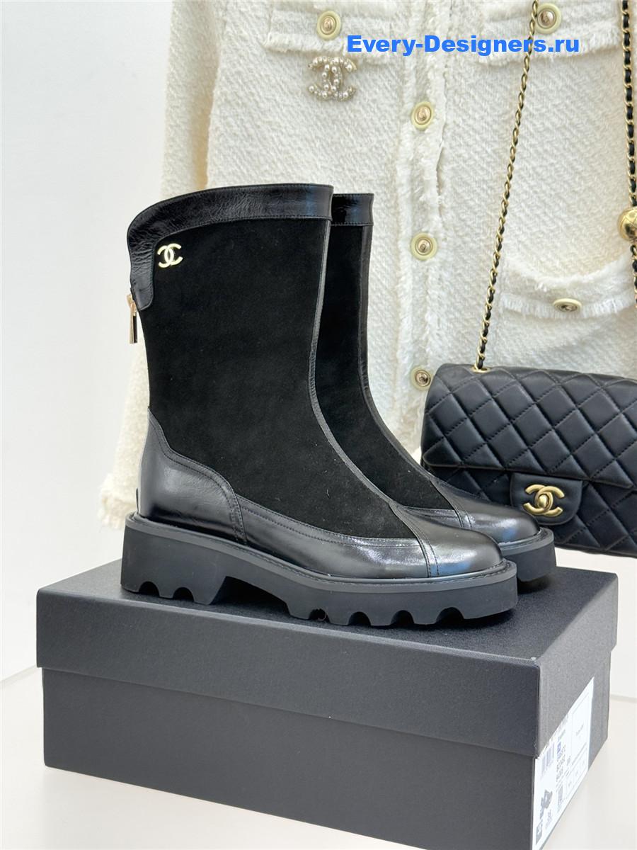 Ch**el black calfskin suede mid boots