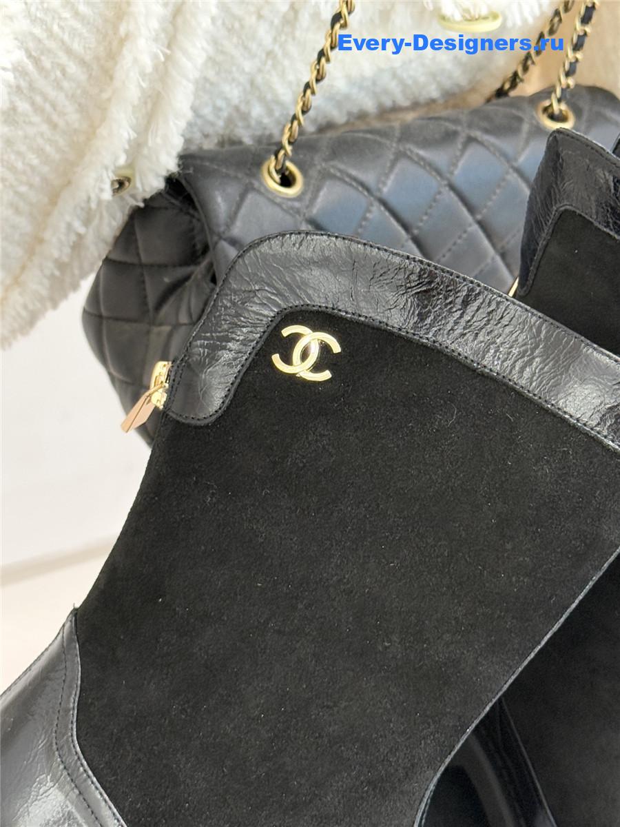 Ch**el black calfskin suede mid boots