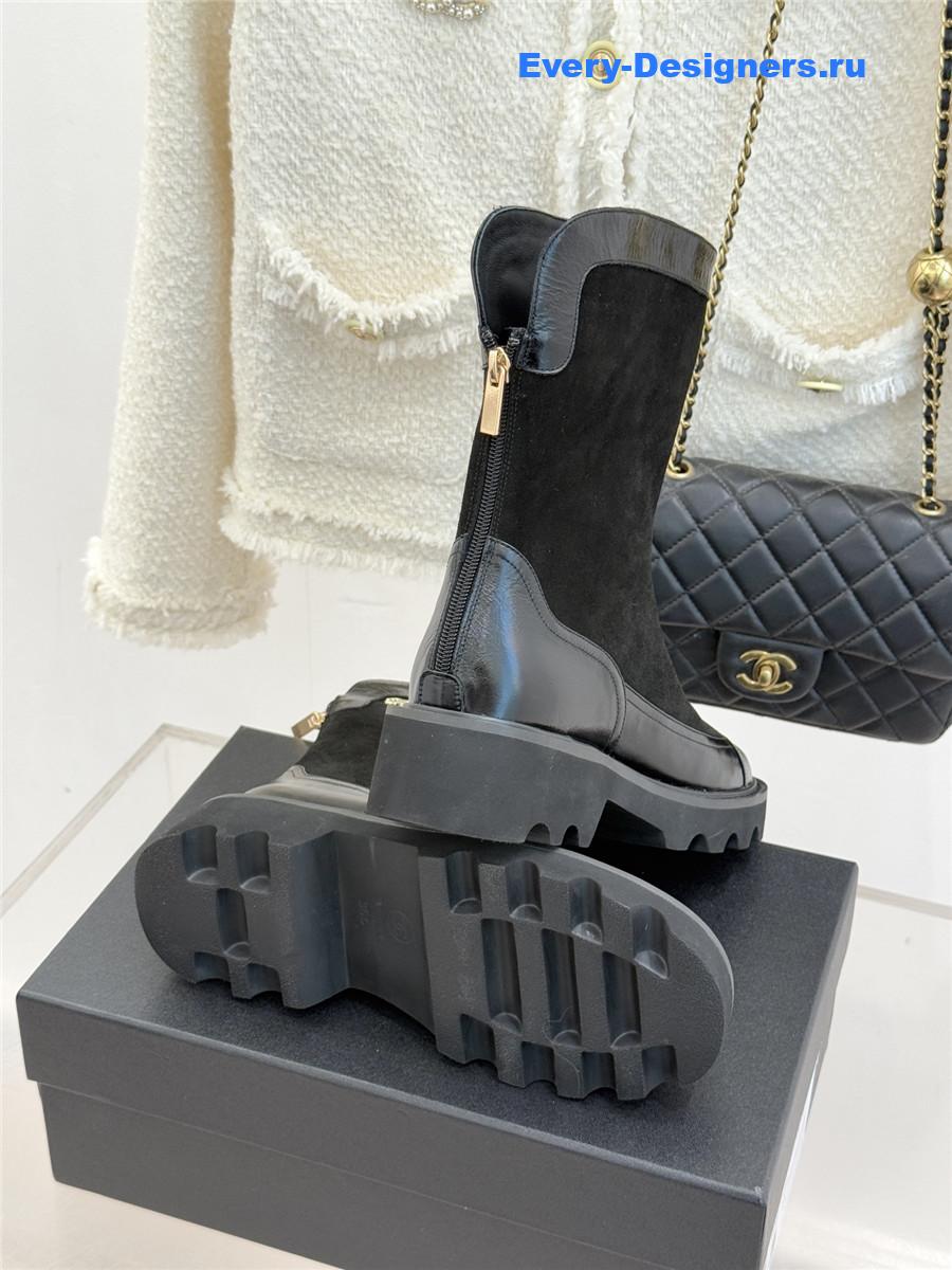 Ch**el black calfskin suede mid boots