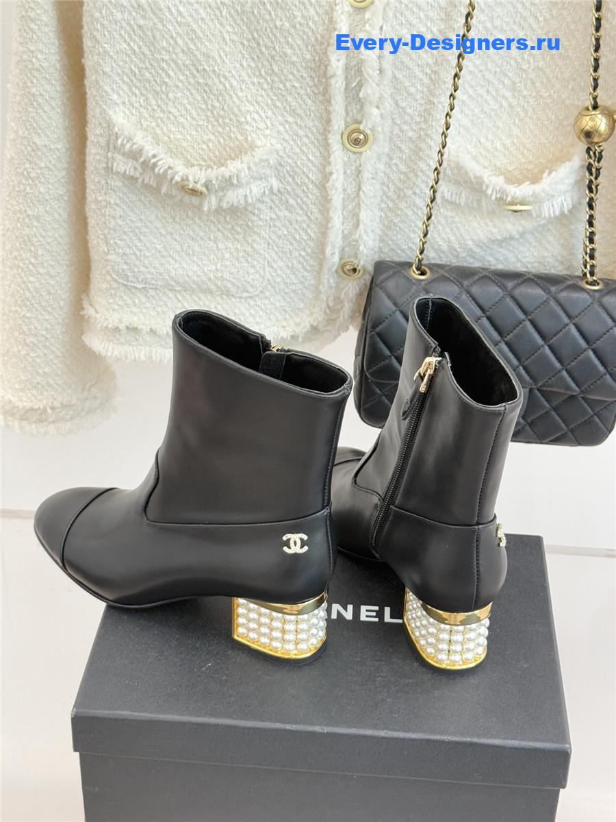 Ch**el black pearl chunky heel ankle boots