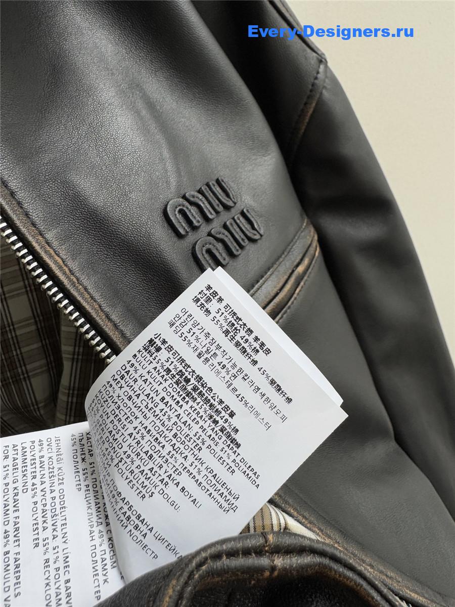 Miu Miu Black Lamb Shearling Collar Leather Jacket