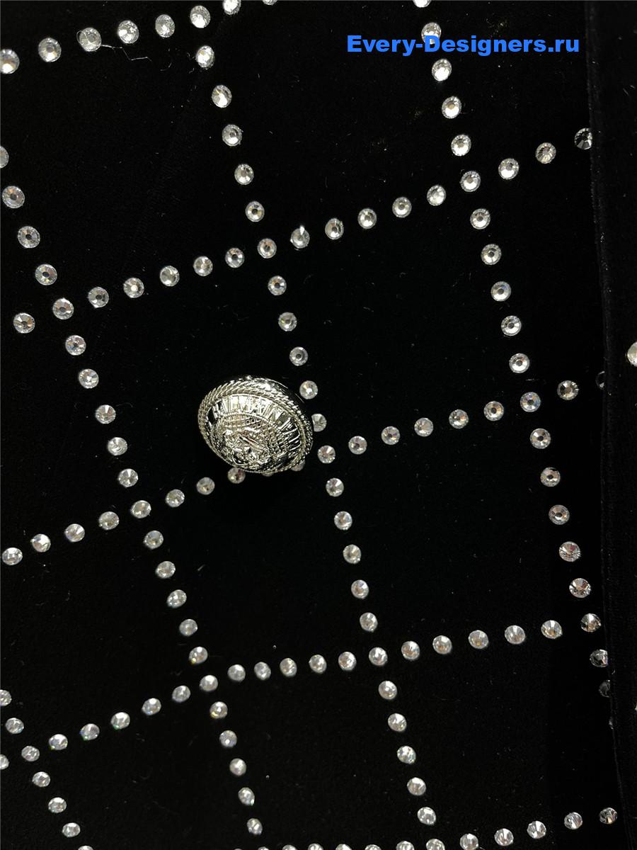 Balmain Black Velvet Rhinestone Quilted Blazer