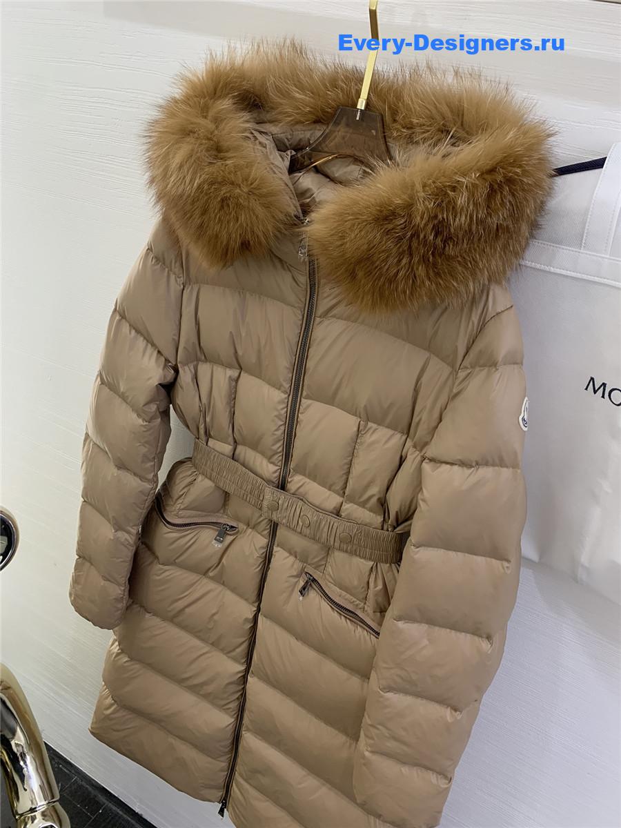 Moncler Beige Boedic Shearling-Trimmed Down Jacket