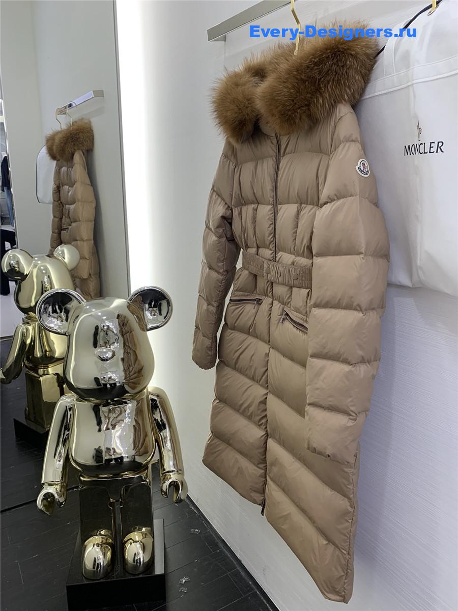 Moncler Beige Boedic Shearling-Trimmed Down Jacket