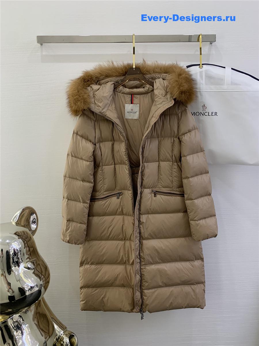 Moncler Beige Boedic Shearling-Trimmed Down Jacket