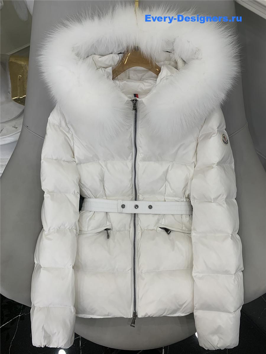 Moncler White Boed Hooded Shearling-Trimmed Short Down Jacket