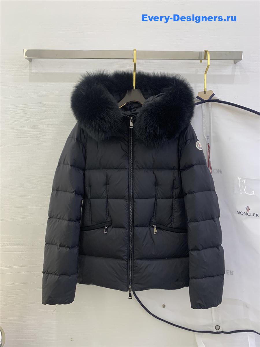 Moncler Black Boed Hooded Shearling-Trimmed Short Down Jacket