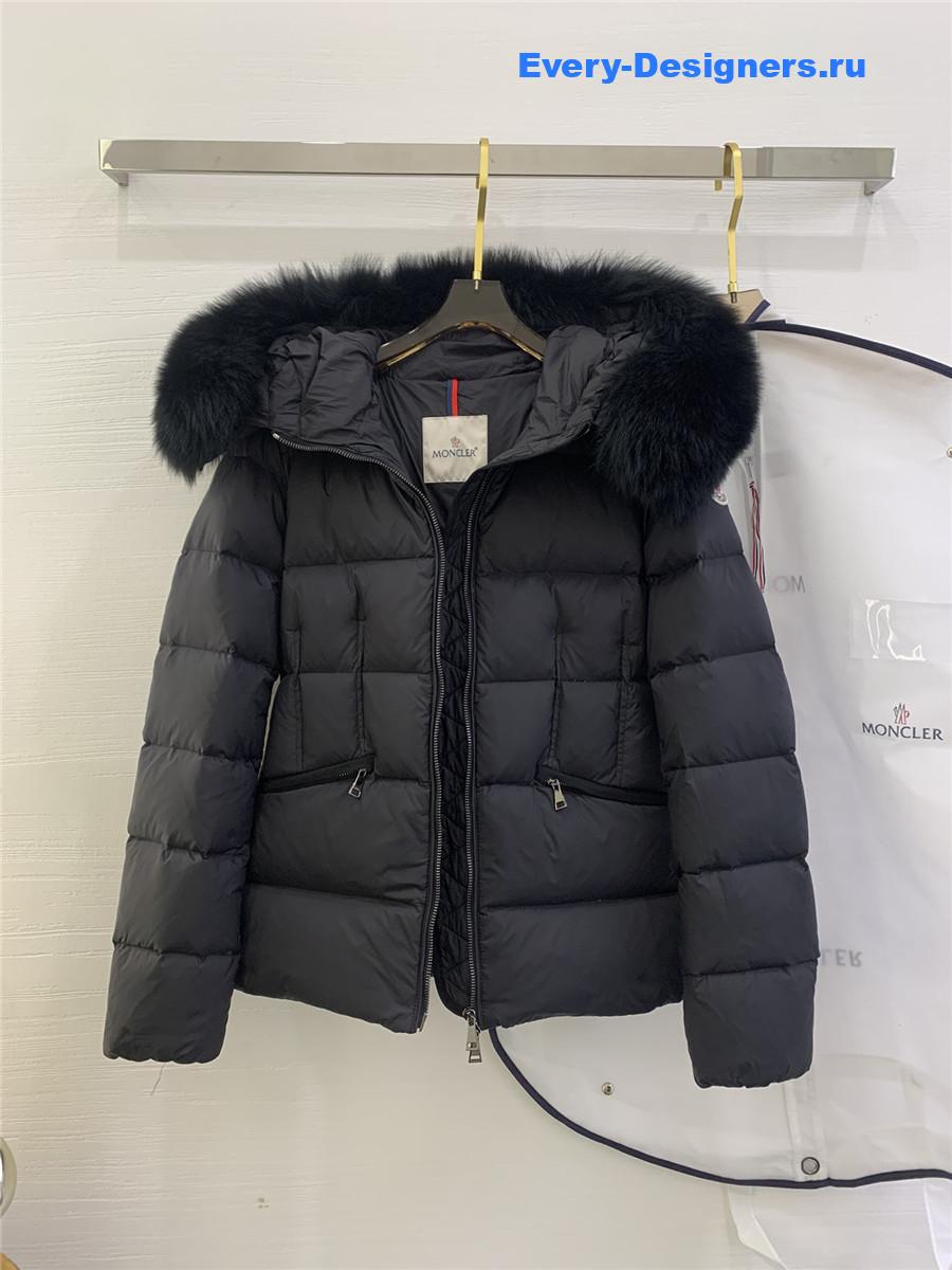 Moncler Black Boed Hooded Shearling-Trimmed Short Down Jacket