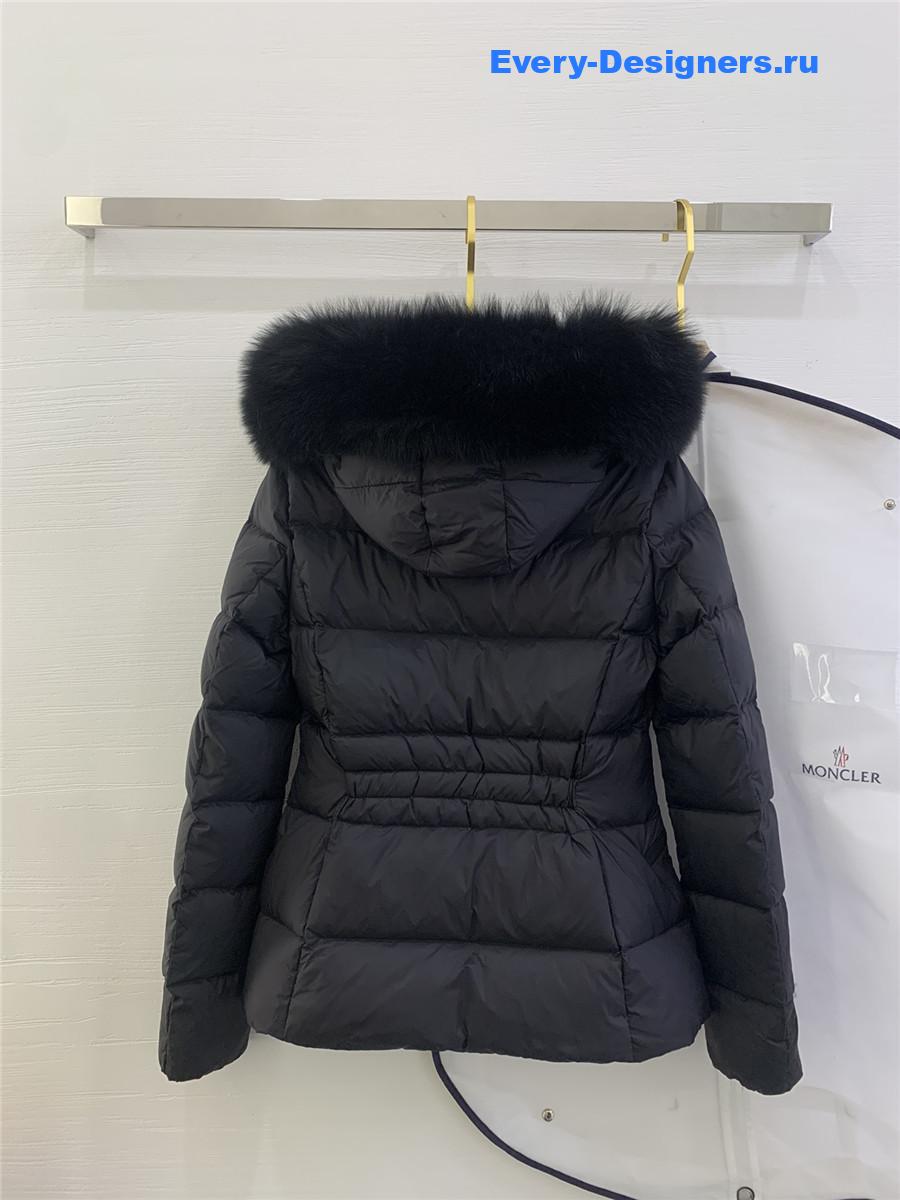 Moncler Black Boed Hooded Shearling-Trimmed Short Down Jacket