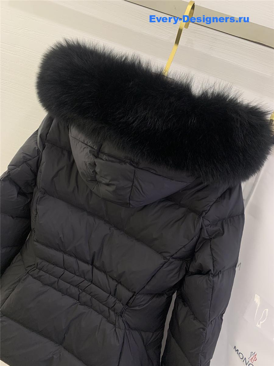 Moncler Black Boed Hooded Shearling-Trimmed Short Down Jacket
